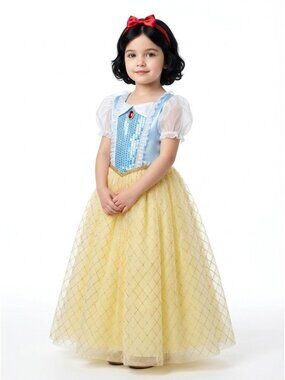 Girls Snow White Inspired Dress, Classic Princess Costume for Kids